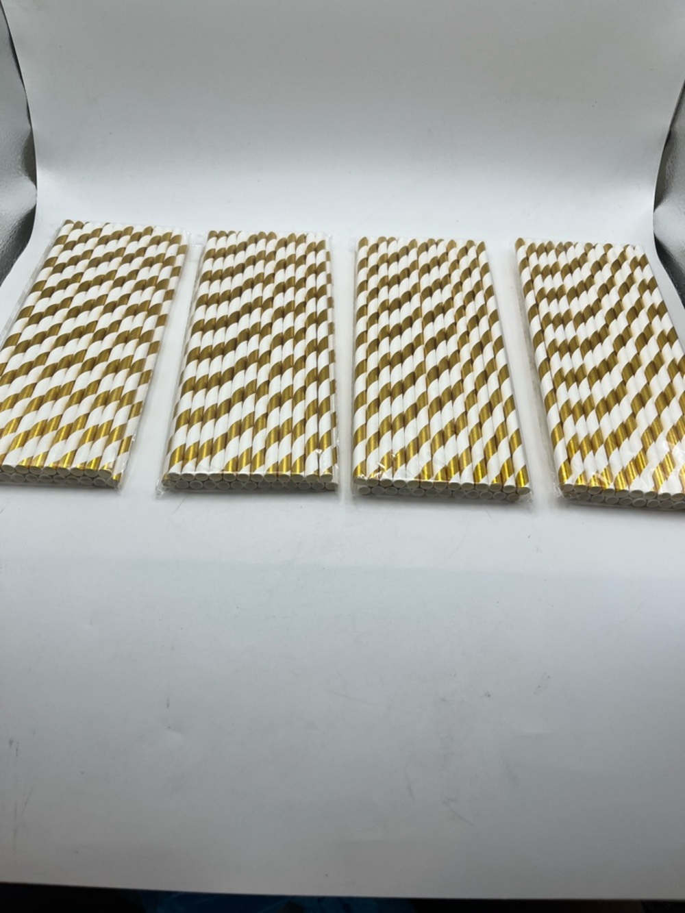 Festive Gold & White Striped Paper Straws - Party Pack